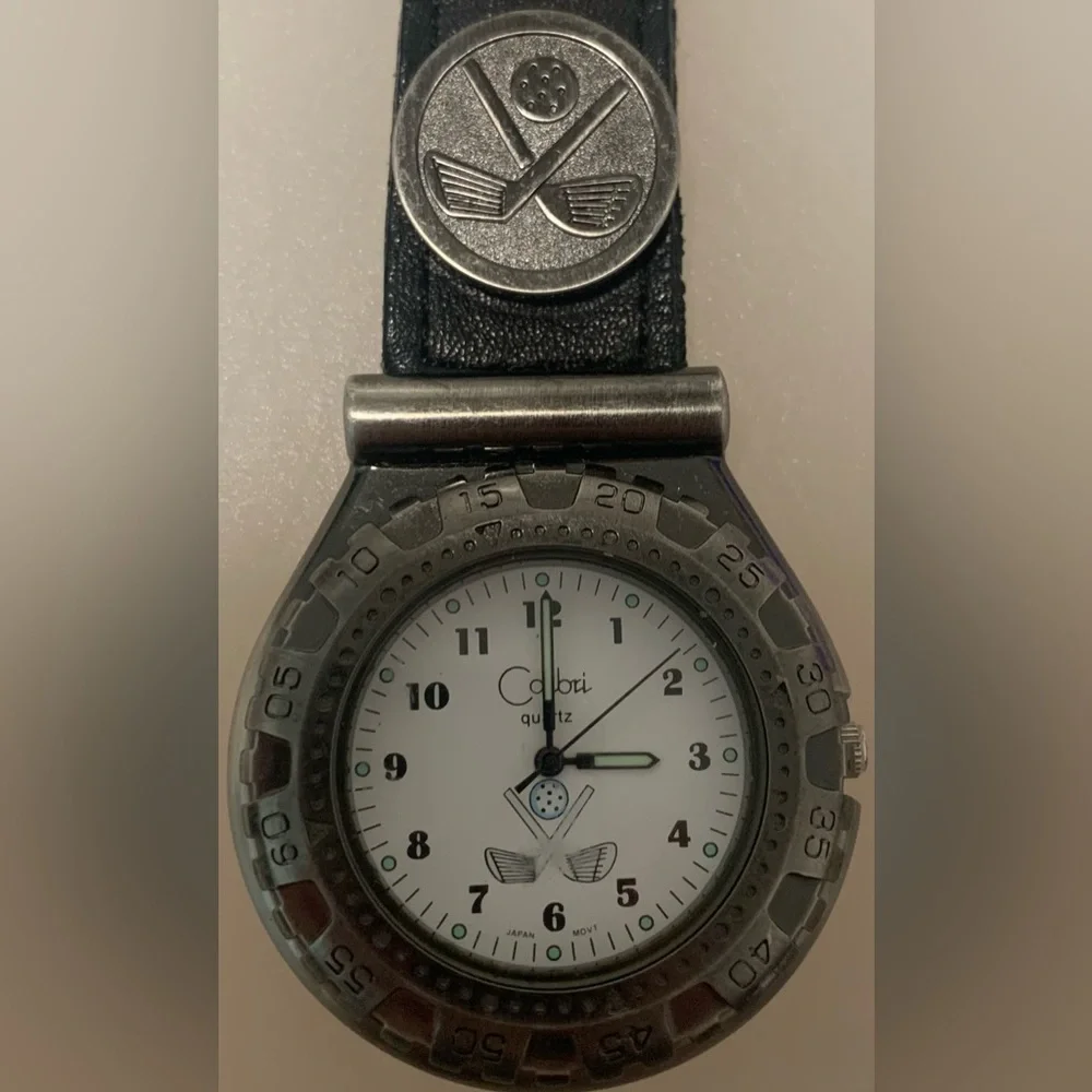 Vintage 1960 Golf themed White Dial Quartz Sport Watch - Silver Case